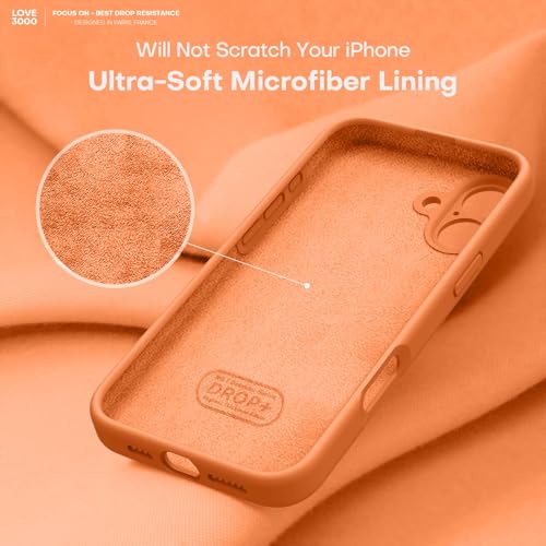 Image of LOVE 3000 Designed for iPhone 16 Case, Premium Silicone with [Soft Anti-Scratch Microfiber Lining] Shockproof Protective Phone Case for Men Women Girls 6.1 inch, Bright Orange