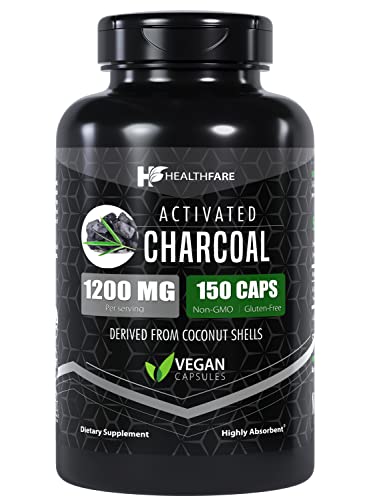 Healthfare Activated Charcoal Capsules 1200Mg | 150 Capsules | Derived From Coconut Shells | Highly Absorbent | Non-Gmo | Made In The Usa #TOP21