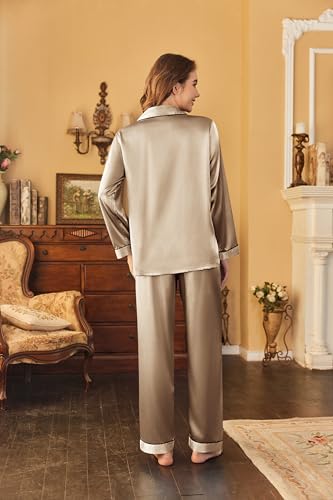 Image of Ekouaer Women's Classic Button Down Long Satin Silk Pajama Set