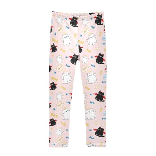 Cute Angle and Evil Cats Pink Girls Leggings Soft Comfortable Athletic Leggings Dancing Pants for 4-10 Years
