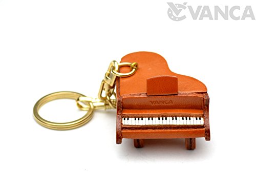 Piano Music/Instrument 3D Leather Keychain(L) Vanca Craft-Collectible Keyring Charm Pendant Made In Japan #TOP4