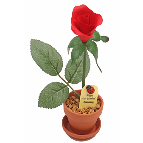 JustPaperRoses 20th Year Wedding, Potted Porcelain Desk Rose, Perfect Present for Wife or Husband