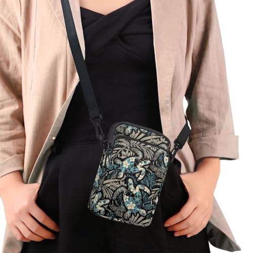 Image of Hawaiian Tribal Small Crossbody Bags for Women Cell Phone Bag Purse, Sea Turtle Zipper Sling Purses Shoulder Bag