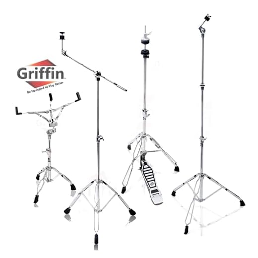 GRIFFIN Cymbal Stand Hardware Pack 4 Piece Set | Full Size Percussion Drum Hardware Kit with Snare Mount, Hi-Hat Pedal, Cymbal Boom, & Straight Cymbal Stand | Lightweight & Portable | Perfect for Gigs