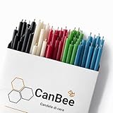 50 Velas Finas de Colores de Cera de Abeja Natural – Set Multicolor para Rituales, Meditación y Yoga – Sin Humo – 16 cm x 5 mm – Aprox. 40 Min de Combustión – CanBee