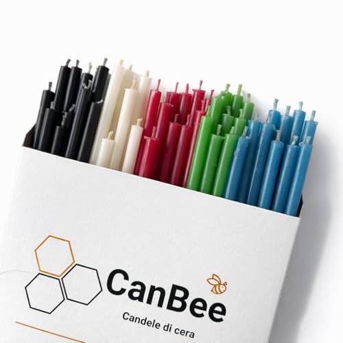 50 Dünne Bienenwachs Ritualkerzen Farbig Multicolor Set für Meditation & Yoga 16 cm x Ø 5 mm Rauchfrei 40 Min Brenndauer - CanBee