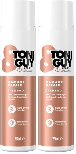 Image of Toni & Guy Professional Damage Repair Shampoo With Keratin Active Technology Patented Fibre Strengthening System Designed To Strengthen And Nourish Dry, Brittle And Damaged Hair 250ml (Pack of 2)