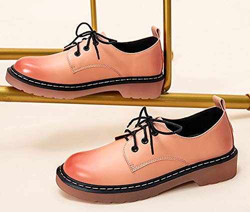 Odema sapato feminino retrô com cadarço Oxford bico redondo plataforma, rosa, 4.5