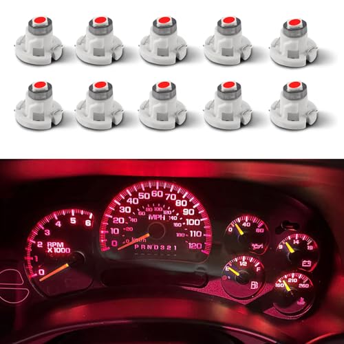 Image of 10PCS T4.2 Led Bulb Neo Wedge 10mm Base, Car Interior Dash Light, 12V IP65 Waterproof 3030 Chip LED Super Bright A /C Indicator Light, Climate Control Switch Indication Bulb for Cars (Red)