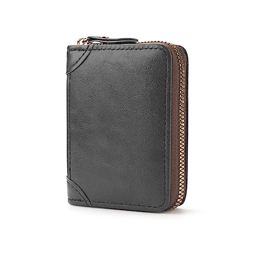 FACATH Tarjetero con compartimento para monedas, tarjetero de piel con mucho espacio para hasta 20 tarjetas, cartera para hombre y mujer con protección RFID NFC, A-negro., small, Minimalista