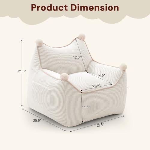 Korser Bean Bag Chair for Adults and Teens, Small Bean Bag Couch Cozy with Foam Filler, Corduroy Comfy Beanbag Chair with Back Support, Lounge Floor Sofa for Living Room, Reading, Bedroom, Beige - image 2