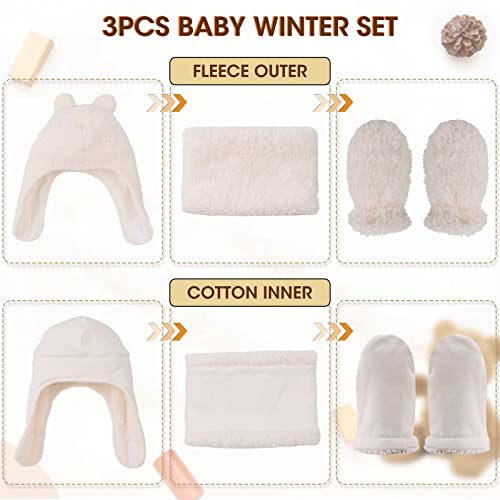Fleece Baby Hat Scarf Mitten Set Winter Toddler Beanie Warm Mittens Infant Scarves Ears Earflap Hats for Baby Boys Girls2