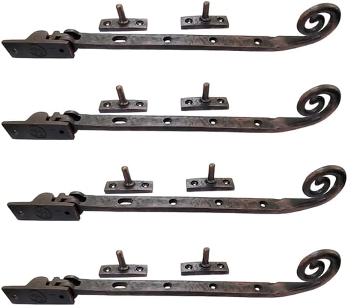 Adonai Hardware "Lachish" Heavy Duty Antique Cast Iron Sturdy Window Casement Stays (10" x 4 Pack, Oil Rubbed Bronze) for Vintage Recycled Wooden Barn Windows, Camper, Old Fashioned Style Farmhouse