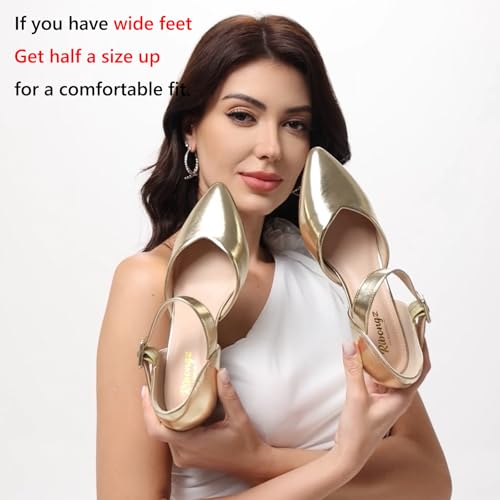Image of RIBONGZ Comfortable Kitten Heels for Women Pointed Closed Toe Ankle Strap Buckle Heels Slip on Low Heel Church Pumps Wedding Bridal Party Dressy Shoes