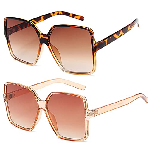 Dollger Oversized Square Sunglasses For Women Big Large Wide Fashion Shades For Men 100% Uv Protection Brown+Brown Leopard #TOP10