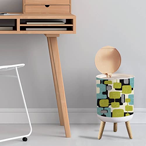 Image of Small Trash Can with Lid Seamless Abstract mid Century Modern Stock 7 Liter Round Garbage Can Elasticity Press Cover Lid Wastebasket for Kitchen Bathroom Office 1.8 Gallon