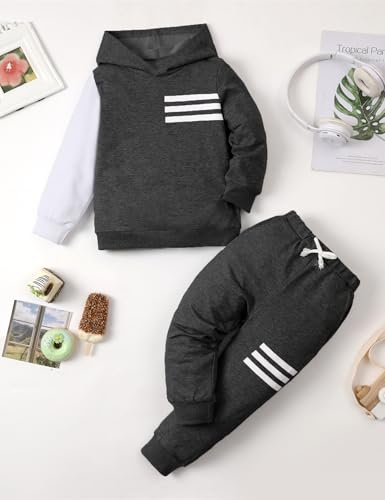 Image of Toddler Boy Clothes Long Sleeve Hoodie Sweatsuits Tops and Pants 2Pcs Boys Fall Winter Outfits Set