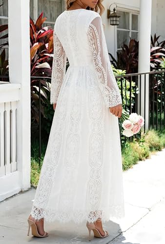 Image of Cercis Womens Off The Shoulder Floral Lace Maxi Wedding Dress Boho Flowy Wedding Guest Formal Long Dresses