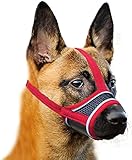 【AJUSTABLE EN LA CORREA DEL HOCICO Y EL CUELLO】 Consta de tres partes: bozal, banda para el cuello y banda para la cabeza. Estas tres partes se pueden ajustar para garantizar que el hocico y la nariz se ajusten perfectamente al perro y sean cómodos y antideslizantes. Al ajustar las tres Área, puede dejar un espacio adecuado para que la boca del perro respire, jadee y beba agua, puede evitar que los perros muerdan a personas u otros animales pequeños para garantizar una interacción social segura.