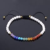 Lederarmband, Herren Lederarmband, 7 Chakra Naturedelstein Verstellbarer Armreif Handgewebtes Weiß Türkis Stein Perlen Armband Perlen Armbänder Für Frauen Geburtstagsfeier Männer Freund Geschenk