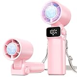 Ouddy Mode Portable Handheld Pink Fan Rechargeable, Ice Cooling Foldable Personal Fan, Up to 13Hrs Turbo Pocket Hand Held Fans for Travel, Camping, Hiking, Beach, Office, Outdoor