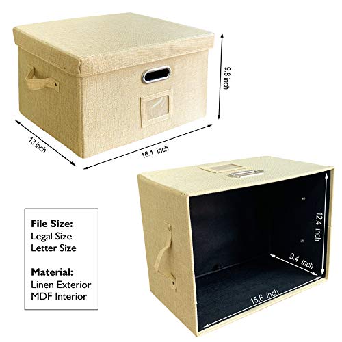 JSungo File Organizer Box Office Document Storage with Lid, Collapsible Linen Hanging Filing Organization, Home Portable Storage with Handle, Letter Size Legal Folder, Yellow - Thumbnail 6