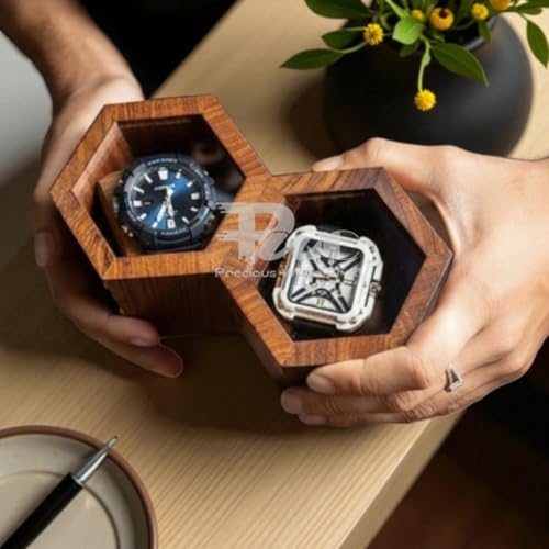 Image of Wooden Watch Storage Case With 2 Compartments, Handmade & Dustproof Organizer, Golden Brown Gift Box For Men & Women, Premium Watch Storage Box, Watch Display Box
