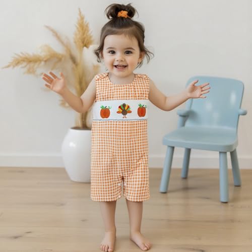 My First Halloween Baby Boy Girl Outfit Newborn Plaid Ghost Pumpkin Overalls Jumpsuit Smocked Romper Fall Clothes4