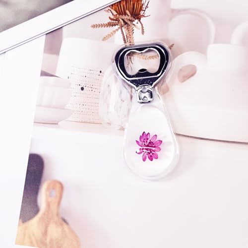 Bon Cube Resin Art Bottle Opener – Real Astrantia Flower, Clear Grey, 1 PCS, Feminine Gift for Women, Floral Lucky Charm, Decorative Resin Bar Tool — view 2