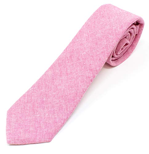 Image of Men's Chambray Cotton Skinny Necktie Tie Textured Distressed Style - 2.5 inch Width