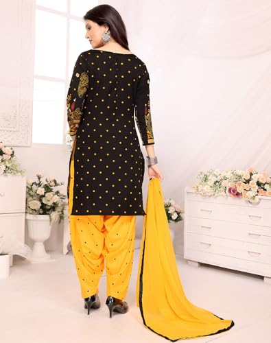 Image of Yashika Women's Printed Dress Material - Unstitched Crepe Fabric Kurti, Pants & Dupatta Set (AZ-YS-P1-HIMANI BLACK), Customizable Length