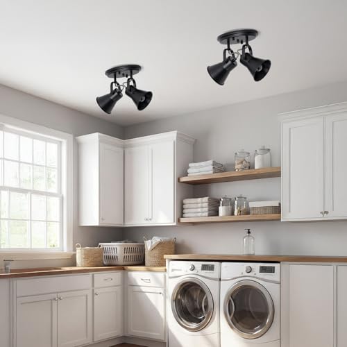 Image of Black Kitchen Lighting Fixtures Ceiling, 2-Light Adjustable Track Light, Flush Mount Directional Ceiling Light for Hallway, Dining Room, Bathroom
