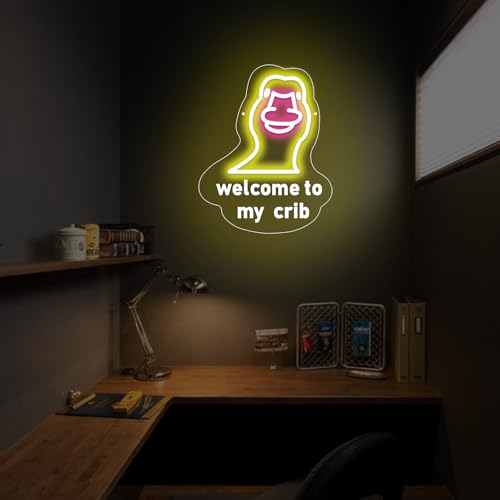 Image of Welcome to My Crib Neon Sign, Baby Shower LED Sign, USB Powered Brightness Adjustable Control for Bedroom Wedding Birthday Party Room Decoration Gift (15.7 * 8.6 inches)