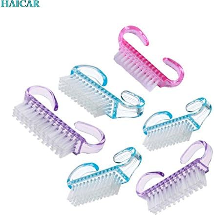 Pet Toland- 6PCS- Nail Hand Scrubbing Cleaning Brushes- Handle Dust Clean Manicure Pedicure Tool with Translucent Plastic Handle- Random Color