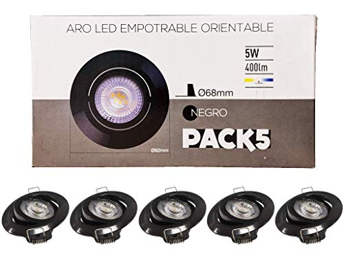 Lot de 5 anneaux LED orientables noir 5W encastrables pour plafond