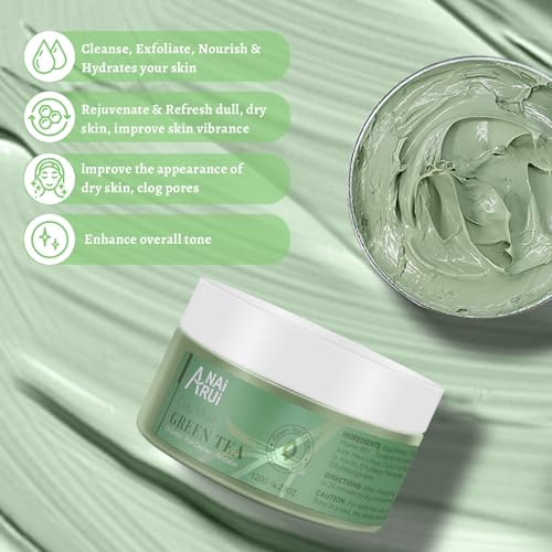 ANAI RUI Green Tea Mask, Clay Mask for Poreless Deep Cleanse, Green Tea Face Mask Blackhead Remover with Kaolin, Aloe, Collagen, Pore Minimizer, Hydrating, Moisturizing