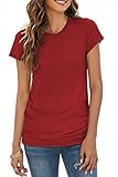 Sherosa Womens Short Sleeve Tee Shirts Casual Crew Neck Cotton Solid Color Tshirts Basic Red S