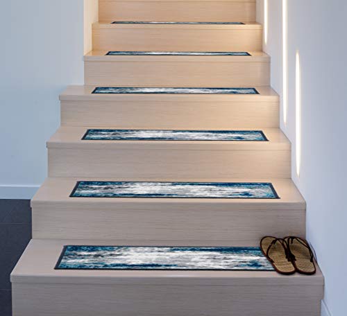 Rugshop Contemporary Abstract Non-Slip Stair Treads (Set Of 13) 8.6" X 26" Blue #TOP4
