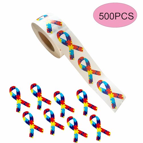 500 peças adesivos em forma de fita de autismo para conscientização do autismo/Asperger etiquetas au