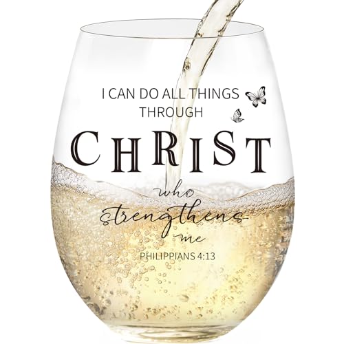 LITTLEBIGGER Christian Gifts for Women – Wine Glasses, With “I CAN DO ALL THINGS THROUGH CHRIST ···” – Perfect Birthday Gifts for Women, Sisters in Christ, Baptism Gifts for Girl, Mothers Day Gifts