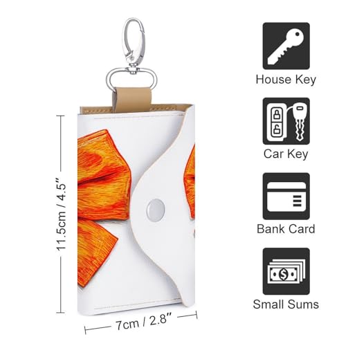 RETRO ORANGE BOW Key Holder Bag PU Leather ID Card Holder Keychains Case Cover for Men Women2
