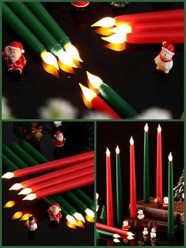 Image of Treela 24 Pcs Flameless Taper Candles Battery Operated ulkB Fake Candles Light LED Candle Sticks Flickering Tapered for Wedding Anniversary Holiday Decoration(Basic,10 Inch,Red,Green)