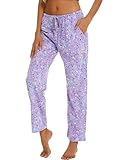 ENJOYNIGHT Women Cotton Lounge Pants Comfy Pajama Bottoms With Pockets&Drawstring(Purple,X-Large)