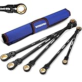 WORKPRO Extra Long Flex-Head Ratcheting Wrench Set, 5-piece Anti-Slip Double Box Wrenches Set, Metric 8-19 mm, 72-Teeth, Cr-V Steel and Black Electrophoretic Coating Wrenches with Rolling Pouch