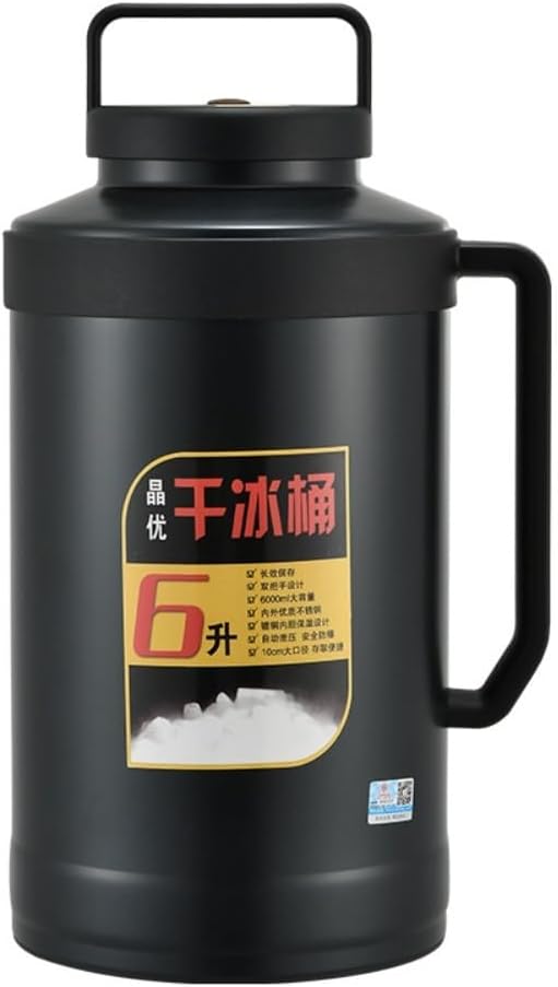 ITMEATドライアイスバケツサーモス6L大容量ステンレス製二重層真空構造断熱氷保存容器自動圧力開放スイッチダブルハンドル持ち運び簡