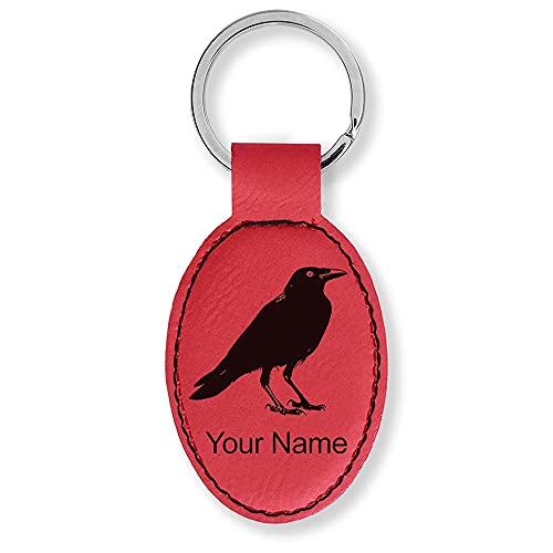 LaserGram Oval Keychain, Crow, Personalized Engraving Included (Red)