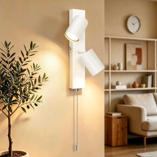 Image of Ketom GU10 Wall Lamp White, Adjustable Indoor Wall Light with Pull Cord