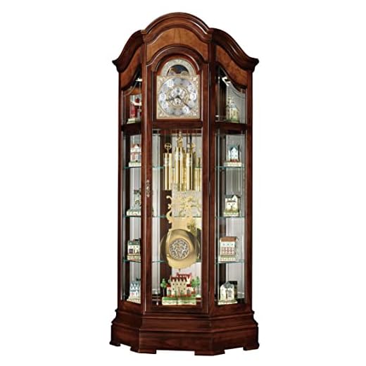 Howard Miller Liskov Floor Clock II 549-028 – Large Windsor Cherry Curio Cabinet with Cable-Drive, Triple-Chime Movement with Volume Control