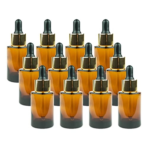 Glass Serum Amber 1oz Dropper Bottle - Glass Tincture Bottles - Eye Droppers for Essential Oils and Liquids - Leakproof Travel Bottles-12 pack