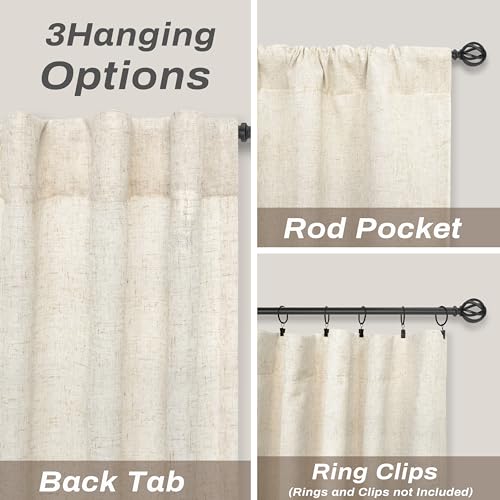 Driftaway 100% Blackout Natural Linen Curtains For Bedroom 84 Inches Long Double Layer Drape Farmhouse Thermal Insulated 3 Inch Rod Pocket Back Tab Full Light Blocking 2 Panels For Living Room Nursery thumb #6